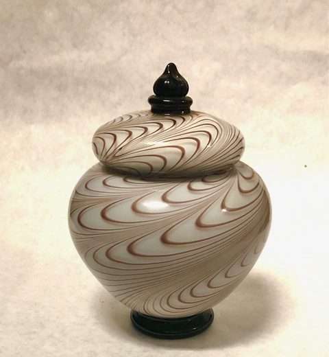 White opal Urn with red purple lines
